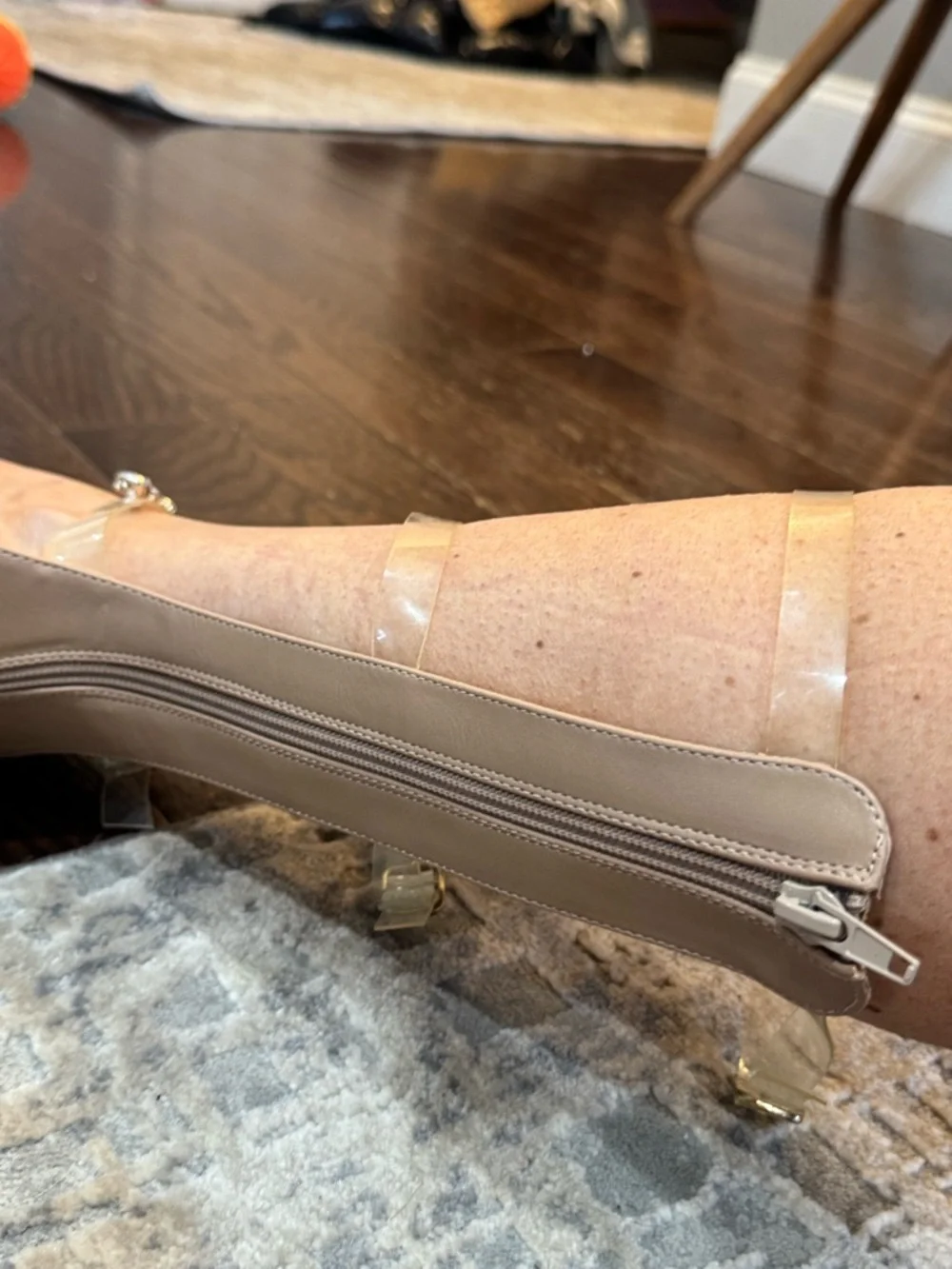 🤎💎 Crystal‎ Embellished Clear Gladiator Wedge Sandals - Nude